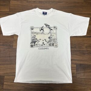 Vintage Cozumel Mexico Del Sol T Shirt Mens Large White Dolphin Nature